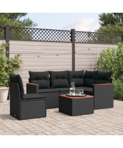 vidaXL 6-cz. zestaw mebli ogrodowych z poduszkami, czarny polirattan Dārza mēbeļu komplekti