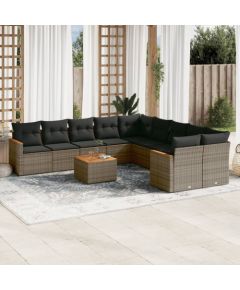 vidaXL 11-cz. zestaw mebli ogrodowych z poduszkami, szary rattan PE Dārza mēbeļu komplekti