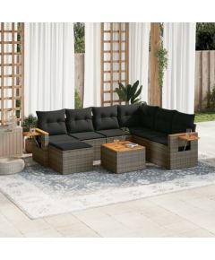 vidaXL 8-cz. zestaw mebli ogrodowych z poduszkami, szary, polirattan Dārza mēbeļu komplekti