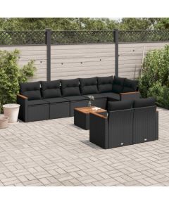 vidaXL 9-cz. zestaw wypoczynkowy do ogrodu, z poduszkami, czarny Dārza mēbeļu komplekti