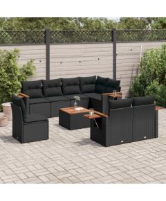 vidaXL 9-cz. zestaw wypoczynkowy do ogrodu, z poduszkami, czarny Dārza mēbeļu komplekti