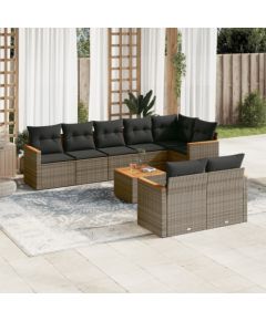 vidaXL 9-cz. zestaw mebli ogrodowych z poduszkami, szary, polirattan Dārza mēbeļu komplekti