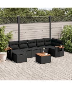 vidaXL 8-cz. zestaw wypoczynkowy do ogrodu, z poduszkami, czarny Dārza mēbeļu komplekti