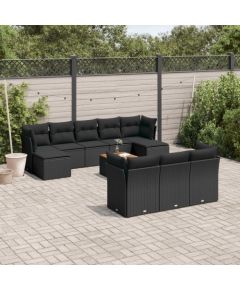 vidaXL 11-cz. zestaw wypoczynkowy do ogrodu, poduszki czarny rattan PE Dārza mēbeļu komplekti