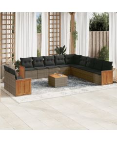 vidaXL 12-cz. zestaw mebli ogrodowych z poduszkami, szary, polirattan Dārza mēbeļu komplekti