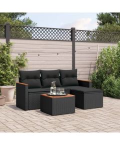 vidaXL 5-cz. zestaw wypoczynkowy do ogrodu, poduszki, czarny rattan PE Dārza mēbeļu komplekti