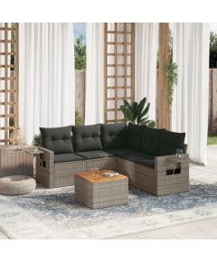 vidaXL 6-cz. zestaw mebli ogrodowych z poduszkami, szary, polirattan Dārza mēbeļu komplekti