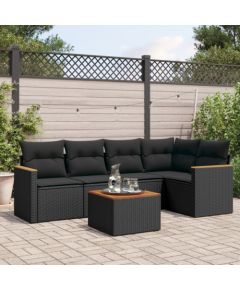 vidaXL 6-cz. zestaw mebli ogrodowych z poduszkami, czarny polirattan Dārza mēbeļu komplekti