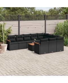 vidaXL 11-cz. zestaw wypoczynkowy do ogrodu, poduszki czarny rattan PE Dārza mēbeļu komplekti