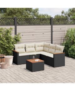 vidaXL 6-cz. zestaw mebli ogrodowych z poduszkami, czarny polirattan Dārza mēbeļu komplekti