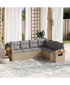 vidaXL 6-cz. zestaw mebli ogrodowych z poduszkami, beżowy, polirattan Dārza mēbeļu komplekti