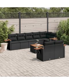 vidaXL 9-cz. zestaw wypoczynkowy do ogrodu, z poduszkami, czarny Dārza mēbeļu komplekti