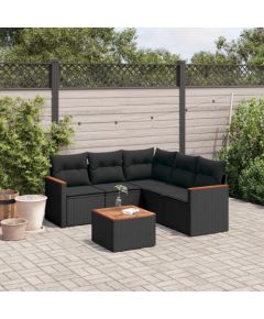 vidaXL 6-cz. zestaw mebli ogrodowych z poduszkami, czarny polirattan Dārza mēbeļu komplekti