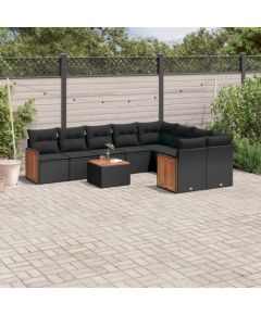 vidaXL 10-cz. zestaw wypoczynkowy do ogrodu, poduszki czarny rattan PE Dārza mēbeļu komplekti