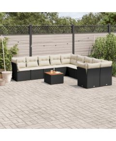 vidaXL 11-cz. zestaw wypoczynkowy do ogrodu, poduszki czarny rattan PE Dārza mēbeļu komplekti