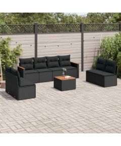 vidaXL 9-cz. zestaw wypoczynkowy do ogrodu, z poduszkami, czarny Dārza mēbeļu komplekti