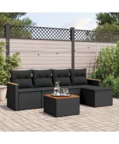 vidaXL 6-cz. zestaw mebli ogrodowych z poduszkami, czarny polirattan Dārza mēbeļu komplekti