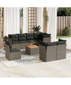 vidaXL 9-cz. zestaw mebli ogrodowych z poduszkami, szary, polirattan Dārza mēbeļu komplekti