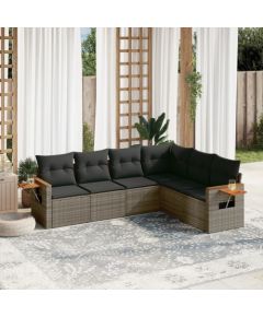 vidaXL 6-cz. zestaw mebli ogrodowych z poduszkami, szary, polirattan Dārza mēbeļu komplekti