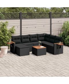 vidaXL 8-cz. zestaw wypoczynkowy do ogrodu, z poduszkami, czarny Dārza mēbeļu komplekti