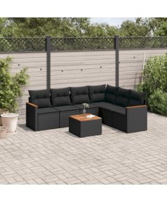 vidaXL 7-cz. zestaw wypoczynkowy do ogrodu, z poduszkami, czarny Dārza mēbeļu komplekti