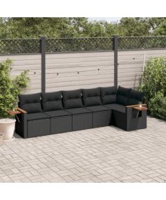 vidaXL 6-cz. zestaw mebli ogrodowych z poduszkami, czarny polirattan Dārza mēbeļu komplekti