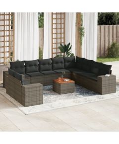 vidaXL 11-cz. zestaw mebli ogrodowych z poduszkami, szary rattan PE Dārza mēbeļu komplekti