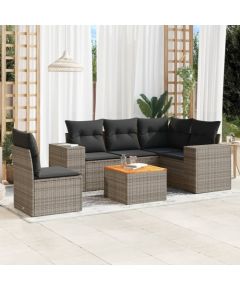 vidaXL 6-cz. zestaw mebli ogrodowych z poduszkami, szary, polirattan Dārza mēbeļu komplekti