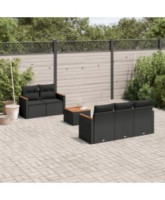 vidaXL 6-cz. zestaw mebli ogrodowych z poduszkami, czarny polirattan Dārza mēbeļu komplekti