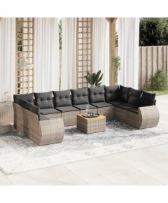 vidaXL 11-cz. zestaw mebli ogrodowych z poduszkami, szary rattan PE Dārza mēbeļu komplekti