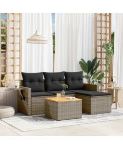 vidaXL 5-cz. zestaw wypoczynkowy do ogrodu, poduszki, szary rattan PE Dārza mēbeļu komplekti