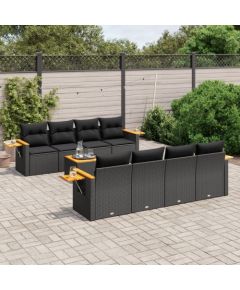 vidaXL 9-cz. zestaw wypoczynkowy do ogrodu, z poduszkami, czarny Dārza mēbeļu komplekti