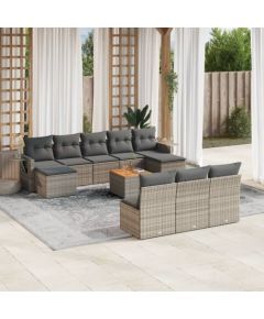 vidaXL 11-cz. zestaw mebli ogrodowych z poduszkami, szary rattan PE Dārza mēbeļu komplekti