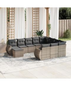 vidaXL 11-cz. zestaw mebli ogrodowych z poduszkami, szary rattan PE Dārza mēbeļu komplekti