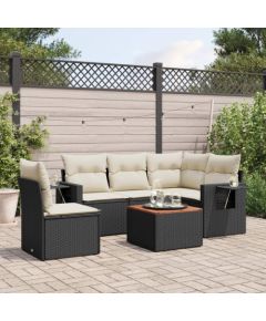 vidaXL 6-cz. zestaw mebli ogrodowych z poduszkami, czarny polirattan Dārza mēbeļu komplekti