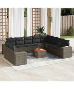 vidaXL 11-cz. zestaw mebli ogrodowych z poduszkami, szary rattan PE Dārza mēbeļu komplekti