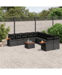vidaXL 11-cz. zestaw wypoczynkowy do ogrodu, poduszki czarny rattan PE Dārza mēbeļu komplekti