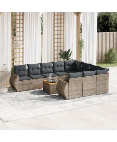 vidaXL 11-cz. zestaw mebli ogrodowych z poduszkami, szary rattan PE Dārza mēbeļu komplekti