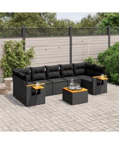 vidaXL 8-cz. zestaw wypoczynkowy do ogrodu, z poduszkami, czarny Dārza mēbeļu komplekti