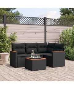 vidaXL 5-cz. zestaw wypoczynkowy do ogrodu, poduszki, czarny rattan PE Dārza mēbeļu komplekti