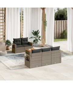 vidaXL 6-cz. zestaw mebli ogrodowych z poduszkami, szary, polirattan Dārza mēbeļu komplekti