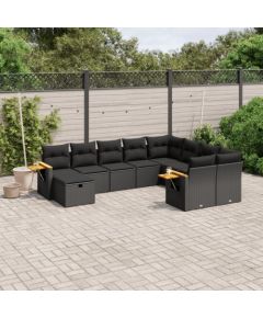 vidaXL 10-cz. zestaw wypoczynkowy do ogrodu, poduszki czarny rattan PE Dārza mēbeļu komplekti