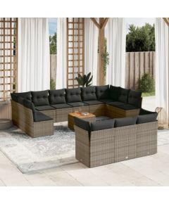 vidaXL 14-cz. zestaw mebli ogrodowych z poduszkami, szary, polirattan Dārza mēbeļu komplekti