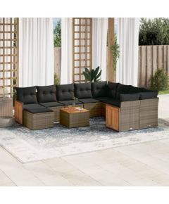 vidaXL 11-cz. zestaw mebli ogrodowych z poduszkami, szary rattan PE Dārza mēbeļu komplekti