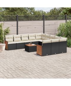 vidaXL 12-cz. zestaw mebli do ogrodu, z poduszkami, czarny, polirattan Dārza mēbeļu komplekti