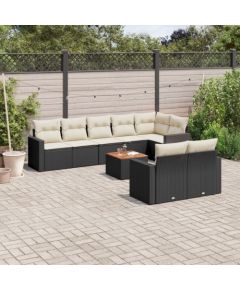 vidaXL 9-cz. zestaw wypoczynkowy do ogrodu, z poduszkami, czarny Dārza mēbeļu komplekti