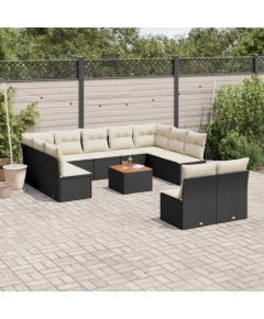 vidaXL 12-cz. zestaw mebli do ogrodu, z poduszkami, czarny, polirattan Dārza mēbeļu komplekti