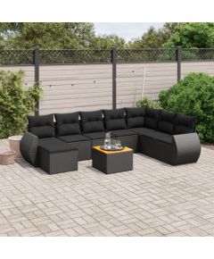 vidaXL 9-cz. zestaw wypoczynkowy do ogrodu, z poduszkami, czarny Dārza mēbeļu komplekti