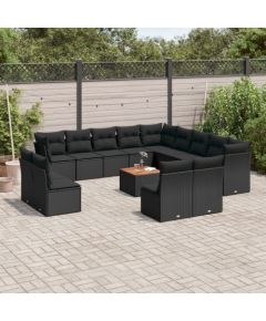 vidaXL 14-cz. zestaw wypoczynkowy do ogrodu, poduszki czarny rattan PE Dārza mēbeļu komplekti