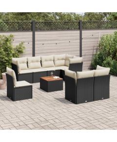 vidaXL 9-cz. zestaw wypoczynkowy do ogrodu, z poduszkami, czarny Dārza mēbeļu komplekti